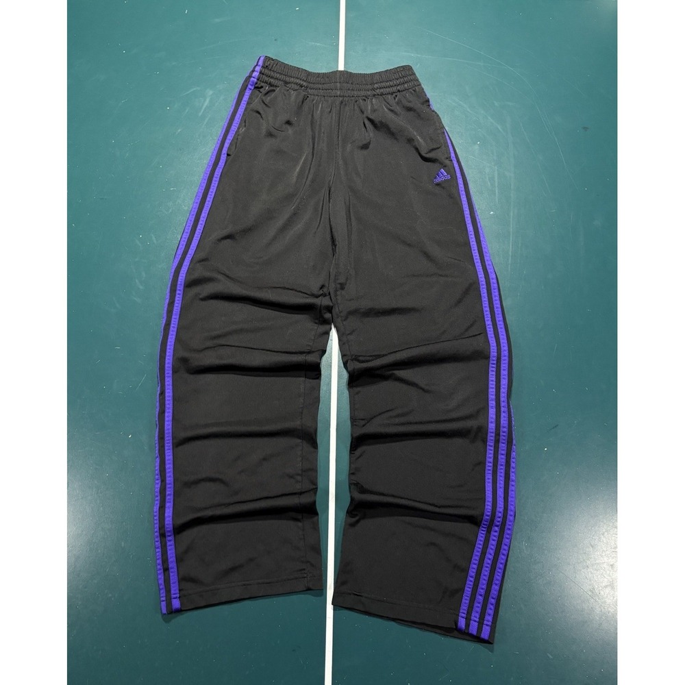 Vintage Adidas Sweatpants Men's Medium Black Purple Stripe Baggy Wide Leg Y2K